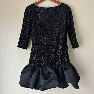 Zara Black Bubble Skirt Sequin Mini Dress Size Large